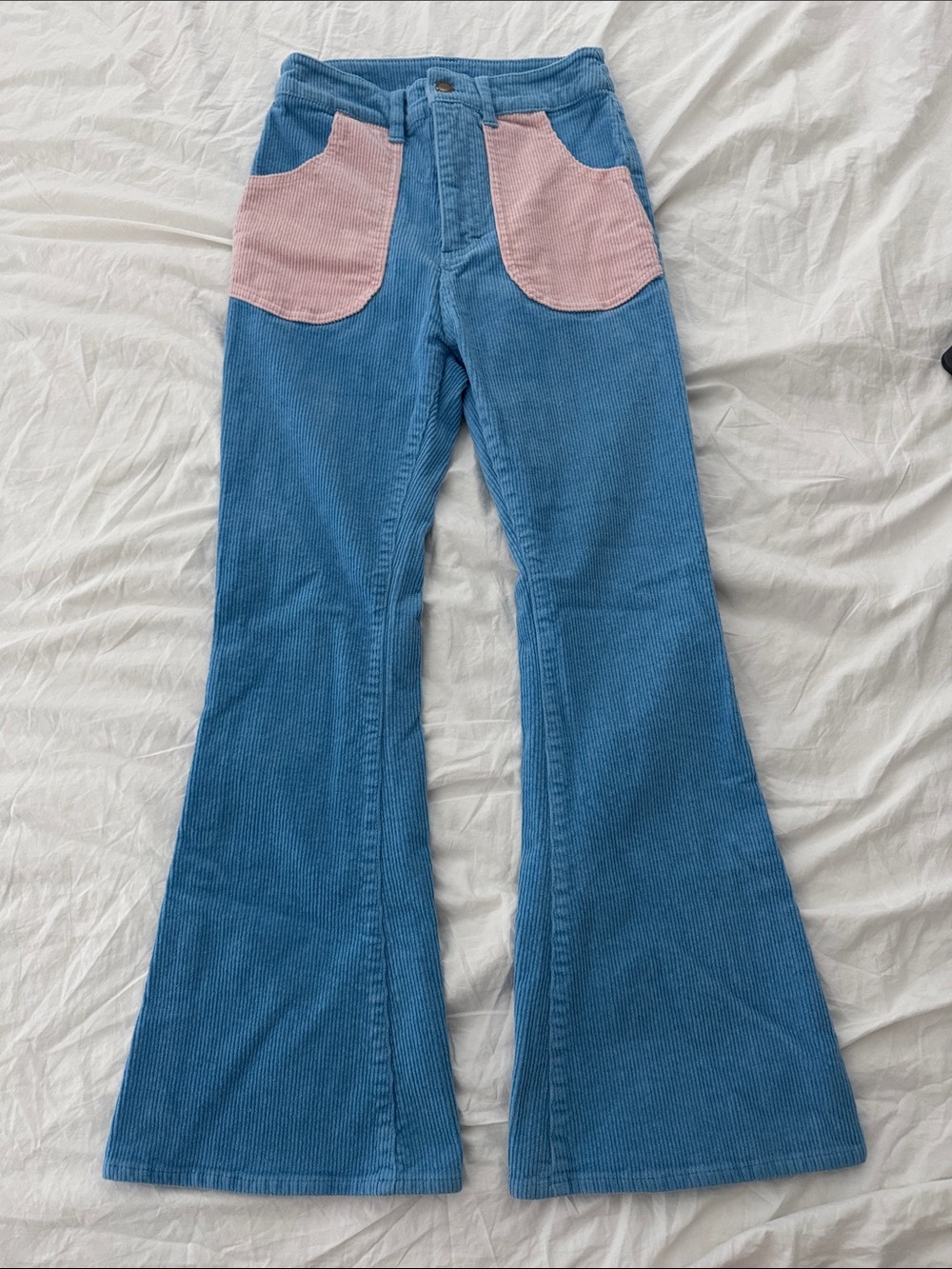 Hammies Retro Flare Groovy powder blue and pink corduroy flares